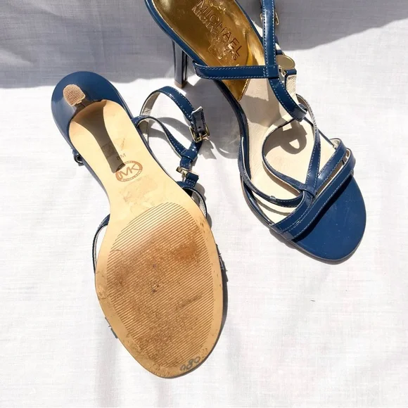 Michael Kors Blue Stiletto Heels with Gold Accents - Picture 6 of 8
